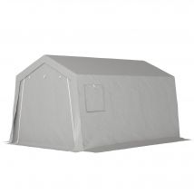 Outsunny Abri de Rangement Extérieur 3 x 4,5 m, tente de stockage étanche et anti-UV, porte enroulable, fenêtres, gris