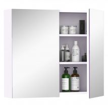 HOMCOM Armoire murale salle de bain avec miroir 70 x 60 cm avec étagère réglable, miroir salle de bain avec rangement, blanc