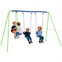 Outsunny Balançoire 3 agrès portique avec 2 balançoires et face à face métal époxy anticorrosion PE 2,8L x 1,4l x 1,78H m bleu vert