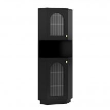Colonne salle de bain avec bande lumineuse, Colonne de rangement armoire d'angle avec deux compartiments de rangement, 45×45×166,5 cm, Noir
