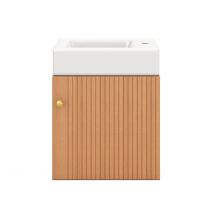 Meuble de salle de bain avec lavabo et meuble sous-vasque, suspendu, avec espace de rangement, 46×26×56 cm, Couleur naturelle