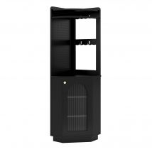 Colonne salle de bain Armoire salle de bain Colonne de rangement avec bande lumineuse, armoire d'angle avec espace de rangement, 45×45×166,6 cm, Noir