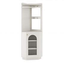 Colonne salle de bain Armoire salle de bain Colonne de rangement avec bande lumineuse, armoire d'angle avec espace de rangement, 45×45×166,6 cm, Blanc