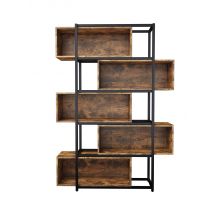 Étagère métal à 5 niveaux, Étagère bibliothèque Étagère bureau grain de bois et tube en acier noir, 121×35×176 cm, Noir + Marron   Aosom France
