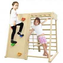 HOMCOM Ensemble d'escalade 5 en 1 avec balançoire mur d'escalade corde et grimpe en bois barres de singe pour enfants