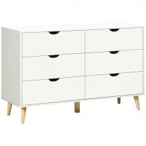 HOMCOM Wide Chest of Drawers, 6-Drawer Storage Organiser Unit with Wood Legs for Bedroom, Living Room, White