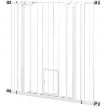 PawHut Barrière de sécurité animaux de 104,1H cm avec porte fermeture automatique système de double verrouillage blanc