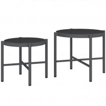 Outsunny Lot de 2 tables basse gigogne de jardin tables basses de jardin avec plateau en verre trempé, cadre en aluminium noir