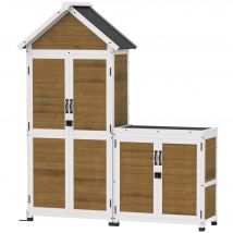 Outsunny Abri de jardin + armoire de rangement en bois avec toit incliné en asphalte, étagères et portes verrouillables, naturel