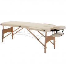 HOMCOM Massagetisch, klappbare Massageliege, höhenverstellbarer Massagebank, Massagebett mit Kopfstütze, für Spa, Salon, Kunstleder, Holz, Creme   Aosom