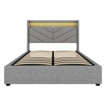 Lit rembourré 140 x 190 cm,avec port USB et chaîne stéréo, sans matelas, Gris