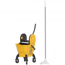 HOMCOM Chariot de ménage avec essoreuse à pression seau 26 L, poignée et serpillère, 45 x 31 x 90 cm, jaune