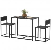 HOMCOM Ensemble table et chaises , table à manger 3 pièces avec 2 chaises encastrables, pour cuisine salon maison, noir