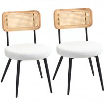HOMCOM Lot de 2 chaises salle à manger bohème avec dossier en rotin, pour salon, salle à manger, chambre à coucher, blanc