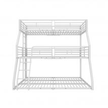 Lit triple superposé 90×200 cm, avec garde-corps et échelle, sans matelas, Blanc