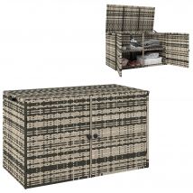 Outsunny Coffre de jardin en résine tressée coffre de rangement extérieur 350 L à 2 niveaux vérin à gaz 118x57x69cm gris mélangé