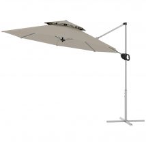 Outsunny Parasol déporté rond 3 x 2,5 m avec manivelle, base croisée, inclinable et rotatif à 360°, double toit, gris