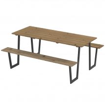 Outsunny Ensemble table et bancs en bois de brasserie, table de pique-nique en bois avec banc, 175 cm, trou pour parasol, marron
