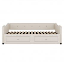 Lit de jour 90x200 cm,avec lit gigogne et 2 tiroirs, sans matelas, Beige
