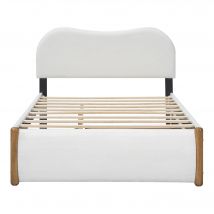 Lit plat rembourré 140x200 cm avec lit gigogne,sans matelas, Blanc