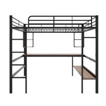 Lit mezzanine 2 place 140x200cm Lit superposé but en métal avec bureau et étagères, pour enfants et adultes, sans matelas, Noir   Aosom France