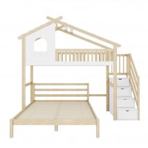 Lit mezzanine 1 place 90×200 cm,avec échelle de rangement pour d'enfant,sans matelas, Naturel+Blanc   Aosom France