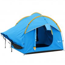 Outsunny Tente de voiture pour SUV hayon 5-6 personnes avec 3 portes, fenêtre en maille, pour trekking, randonnée, bleu et orange