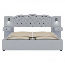 Lit rembourré 160×200 cm avec tête de lit intégrée, mécanisme de levage hydraulique, sans matelas, Gris