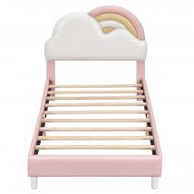 Lit rembourré en forme d'arc-en-ciel avec motif nuages 90x200 cm, sans matelas, Rose