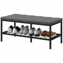 HOMCOM Banc à chaussures avec coussin rembourré et étagère de rangement, banc d'entrée pour couloir, chambre, 90x41x40cm, gris