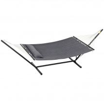 Outsunny Hamac sur pied, hamac avec support en bois, oreiller, barres d'écartement, 368 x 140 x 110 cm, gris foncé