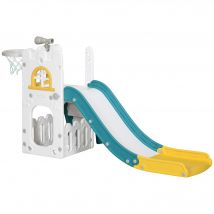 AIYAPLAY Toboggan pour enfants 4 en 1 avec panier de basket, escalade, télescope, panier de rangement, blanc et vert