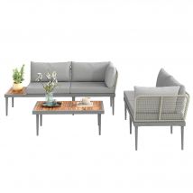 Outsunny Salon de jardin extérieur 4 places modulable en bois d'acacia, canapé d'angle extérieur avec table basse et coussins