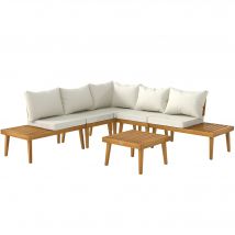 Outsunny Salon de jardin extérieur 5 places modulable en bois d'acacia, canapé d'angle extérieur avec table basse et coussins