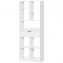 HOMCOM Bibliothèque meuble de rangement avec tiroir et étagères ouvertes, 60 x 26 x 158 cm, blanc