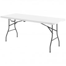 Outsunny Table pliante en HDPE table de camping pliante extérieur avec poignée couvre-pieds antidérapants 180 x 74 x 74 cm, blanc