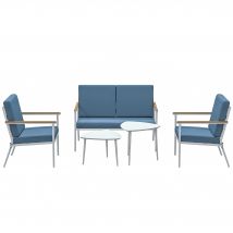 Outsunny Salon de jardin extérieur 4 personnes, salon de balcon 5 pièces avec canapé, 2 fauteuils et 2 tables basses bleu clair