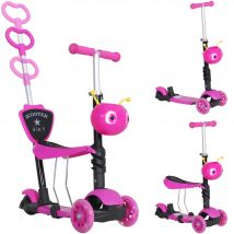 HOMCOM Trottinette pour enfants trottinette 3 roues évolutive 3 en 1 hauteur guidon réglable canne telescopique selle dossier amovible rose