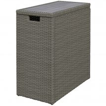 Outsunny Coffre de jardin en résine tressée, coffre de rangement extérieur 66 L avec dessus à lattes 28 x 55 x 60 cm, gris