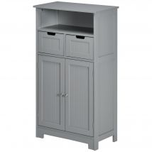 kleankin Meuble de salle de bain avec 2 tiroirs, niche, placard avec porte, étagère réglable, 60 x 30 x 109 cm, gris