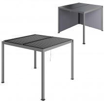 Outsunny Pergola bioclimatique extérieur en aluminium 3 x 3 m avec rideaux, système de drainage caché, gris
