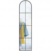HOMCOM Grand miroir mural ou sur pied 40 x 160 cm de fenêtre arquée avec cadre en métal, film antidéflagrant, noir