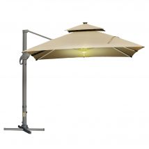 Outsunny Parasol déporté carré double toit inclinable pivotant manivelle en aluminium protection solaire 3 x 3 x 2,66 m kaki
