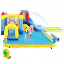 AIYAPLAY Château gonflable avec soufflerie parc aquatique toboggans, trampoline, mur d'escalade, canon, panier de basket