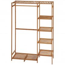 HOMCOM Portant à vêtements en bambou avec étagère de rangement à 6 niveaux et tringle de suspension, 90x30x145cm, bois naturel