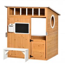 Outsunny Cabane de jeu pour enfant maison de jardin en bois porte et fenêtres, banc, boite aux lettres, tableau, de 3 à 8 ans