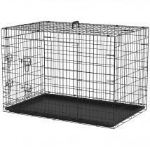 PawHut Cage caisse de transport pliante pour chien en acier 2 portes verrouillables 121 x 77 x 82 cm noir