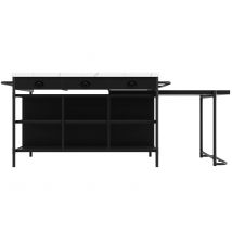 Îlot de cuisine avec espace de rangement et plateau extensible, design multifonctionnel, Noir＋Blanc