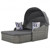 Ensemble de salon de jardin avec baldaquin réglable et 4 coussins, chaise longue de terrasse tout temps, 203×120×126 cm, Gris