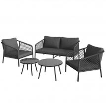 Ensemble de salon de jardin, ensemble de canapé d'extérieur moderne avec plateau de table en verre lisse et coussins de siège et de dossier confortables, Gris